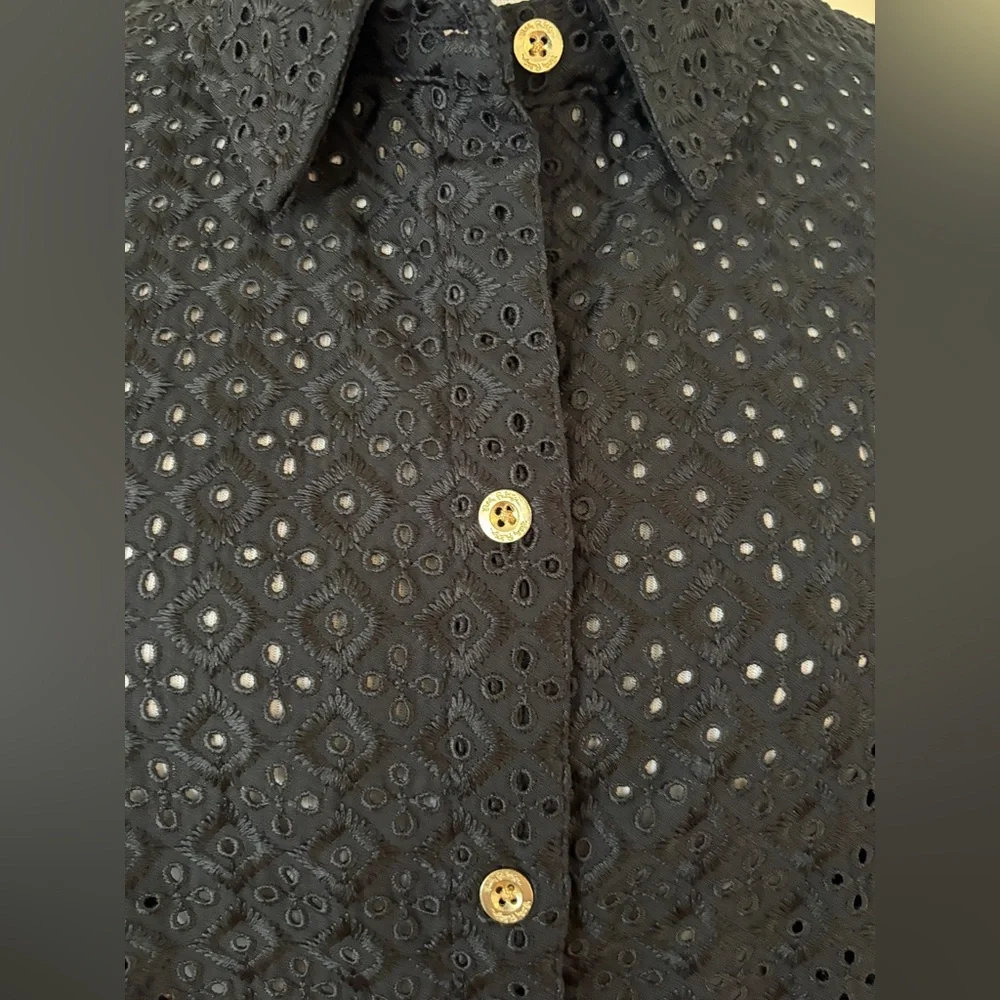 Lilly Pulitzer Top Black Sea Breeze Eyelet Long Sleeves Blouse SZ XL - Picture 4 of 8